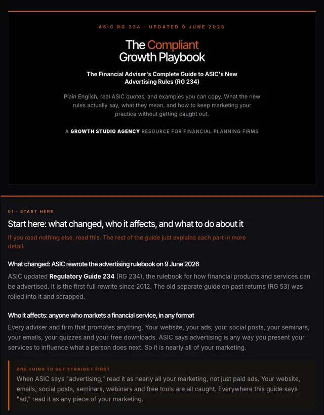 The first page of the Compliant Growth Playbook